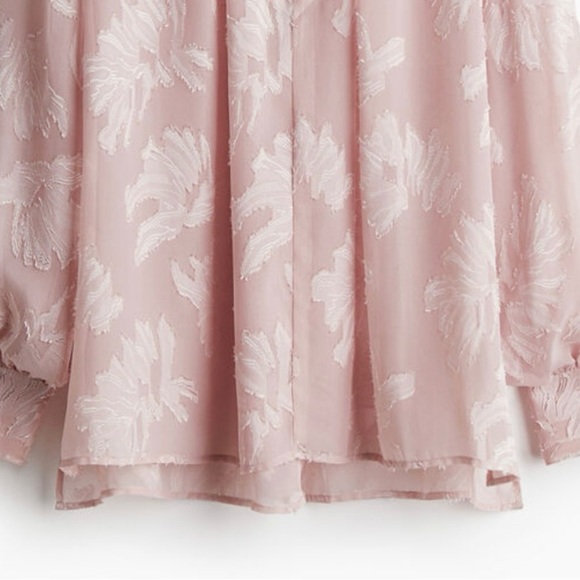 H&M JACQUARD-WEAVE BLOUSE Soft Pink Floral Size L - Picture 9 of 16